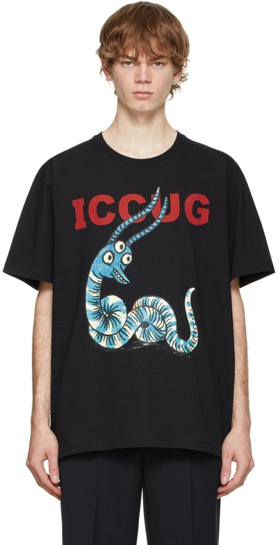 Shop Gucci Black Freya Hartas Edition 'iccug' T-shirt In 1082 Black/multicolo