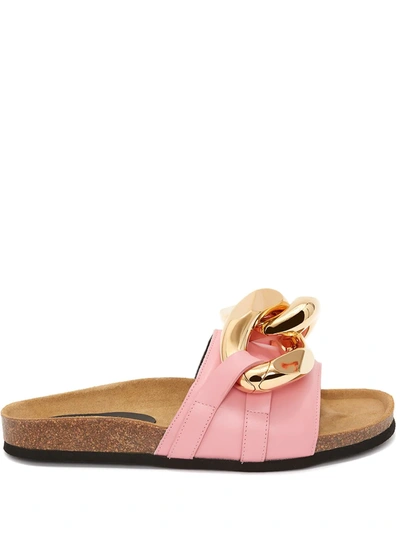 Jw Anderson Chain-embellished Leather Slides In Rosa