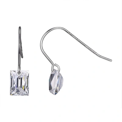 Shop Morgan & Paige Platinum Plated Sterling Silver Floating Baguette Diamondlite Cz Earrings In Silver Tone,white