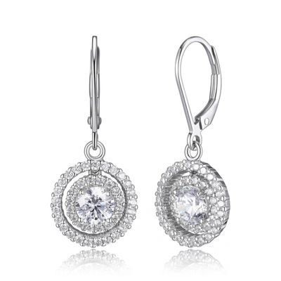 Shop Morgan & Paige Rhodium Plated Sterling Silver Diamondlite Cz Double Halo Earrings In Silver Tone,white