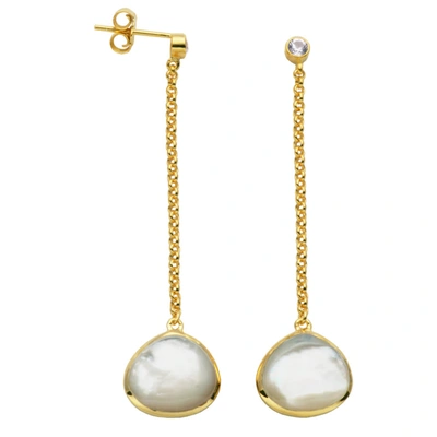 Shop Morgan & Paige 14k Gold Plated Sterling Silver Mother Of Pearl Drop Earrings In Gold Tone,mother Of Pearl,silver Tone,yellow