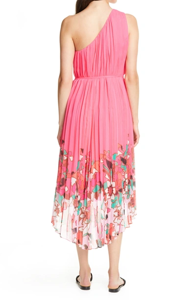 Shop Ted Baker Pinata Floral Pleated Asymmetrical One Shoulder Dress In Bright Pink