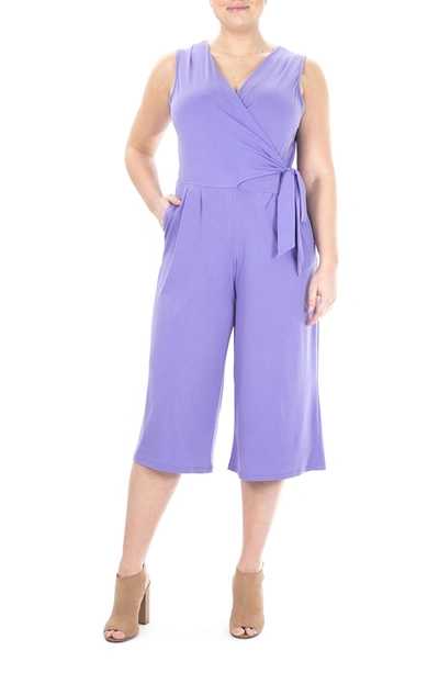 Shop Nina Leonard Surplice Wrap Crop Jumpsuit In Lilac