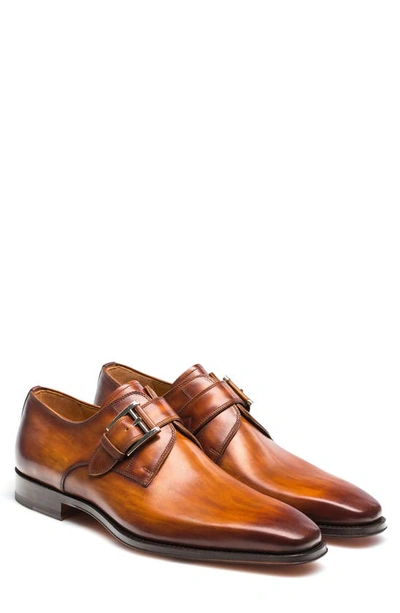 Shop Magnanni Marco Plain Toe Monk Shoe In Cuero Brown Leather