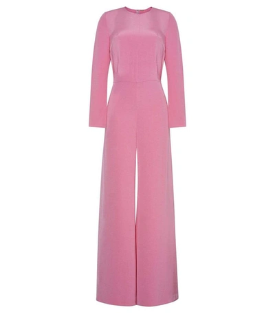 Shop Adam Lippes Long Sleeve Silk Crepe Jumpsuit In Pink