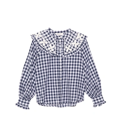 Shop Sea Gina Gingham Long Sleeve Blouse In Multi In Navy