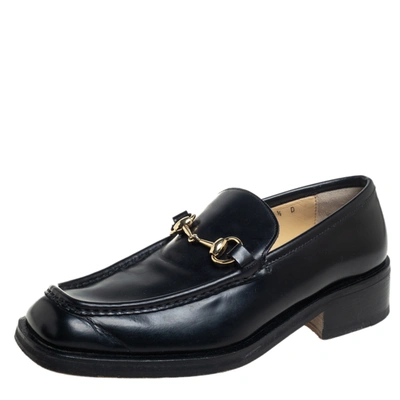 Pre-owned Gucci Black Leather Horsebit Square Toe Slip On Loafers Size 40.5