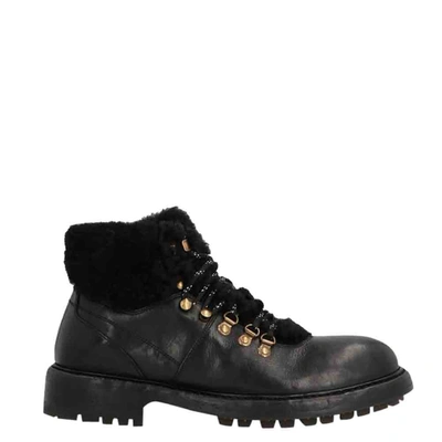 Pre-owned Dolce & Gabbana Black Leather/wool Cowhide And Merino Hiking Boots Size Eu 44
