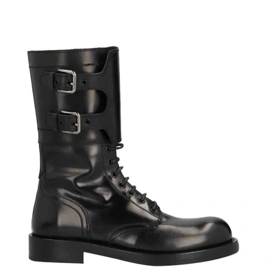 Pre-owned Dolce & Gabbana Black Polished Calfskin Combat Boots Size Eu 36