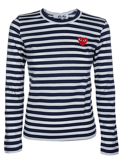 Shop Comme Des Garçons Play Play Striped Tshirt In Navy/red