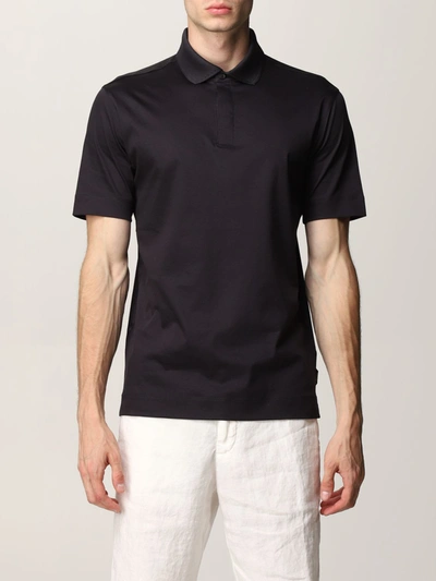 Shop Z Zegna Basic Polo Shirt In Cotton Jersey In Navy