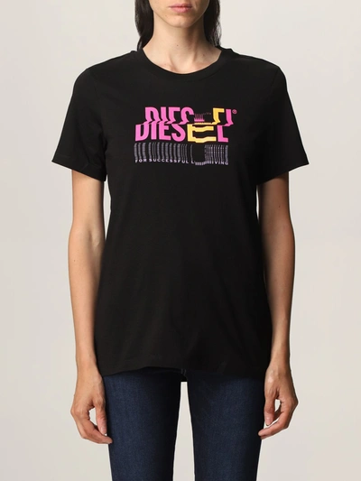 Shop Diesel Cotton T-shirt With Logo In Black