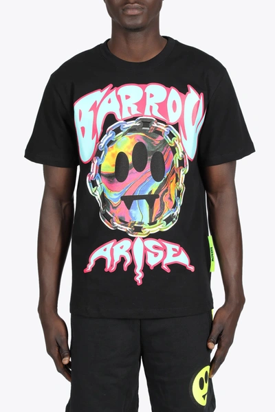 Shop Barrow Black Cotton T-shirt With Smile And Chain In Nero