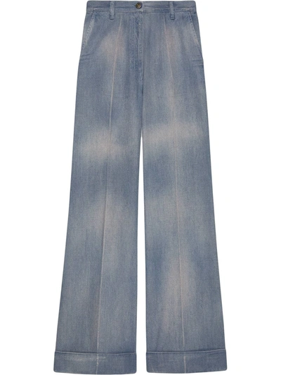 Shop Gucci High-waisted Flared Jeans In Blue