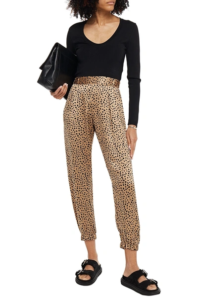 Shop Atm Anthony Thomas Melillo Cropped Leopard-print Silk-satin Tapered Pants In Camel