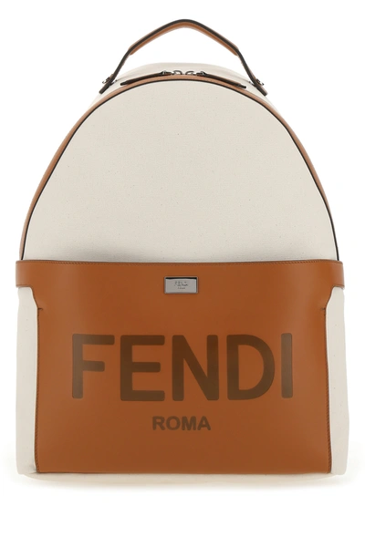 Shop Fendi Two-tone Canvas And Leather Essential Backpack  Nd  Uomo Tu
