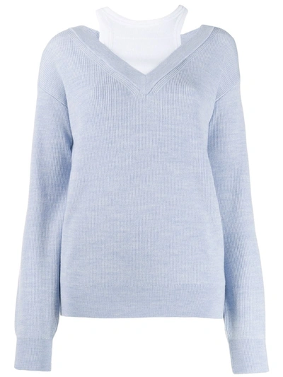 Shop Alexander Wang T Ladies Blue Classic Bi-layer Sweater