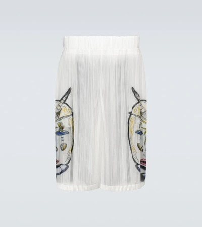 Shop Burberry Marine Sketch Sheer Plissé Shorts In White