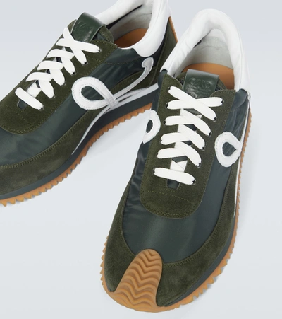 Shop Loewe Flow Runner Suede-trimmed Sneakers In Forest Green