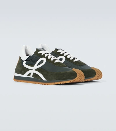 Flow Runner Leather-trimmed Suede And Nylon Sneakers In Forest Green