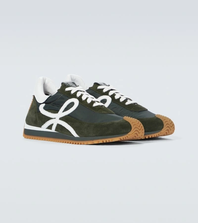 Flow Runner Leather-trimmed Suede And Nylon Sneakers In Green