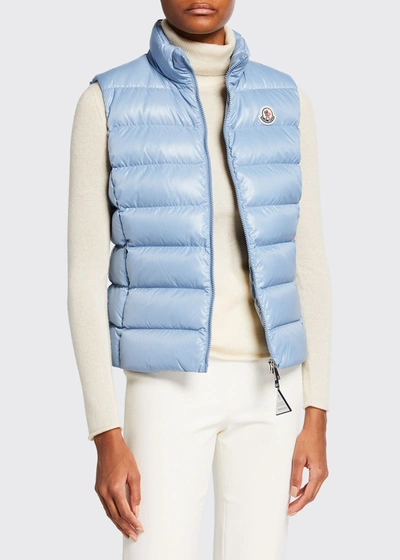 Shop Moncler Ghany Shiny Quilted Puffer Vest In Medium Blue