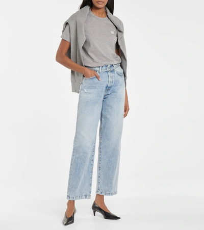 Shop Acne Studios Face Cotton T-shirt In Grey