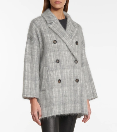 Shop Brunello Cucinelli Check Wool And Mohair-blend Coat In Grey