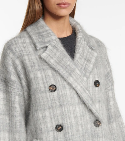 Shop Brunello Cucinelli Check Wool And Mohair-blend Coat In Grey