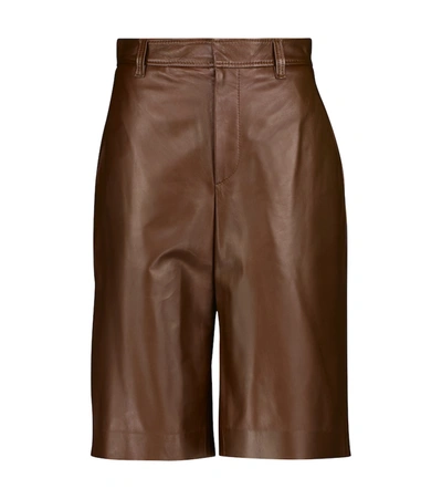 Shop Brunello Cucinelli High-rise Leather Bermuda Shorts In Brown