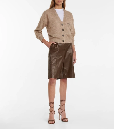 Shop Brunello Cucinelli High-rise Leather Bermuda Shorts In Brown