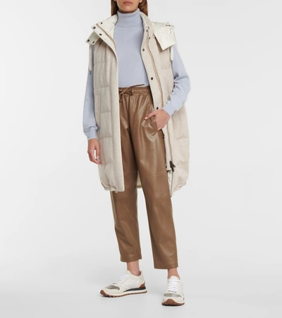 Shop Brunello Cucinelli Drawstring Leather Straight Pants In Green