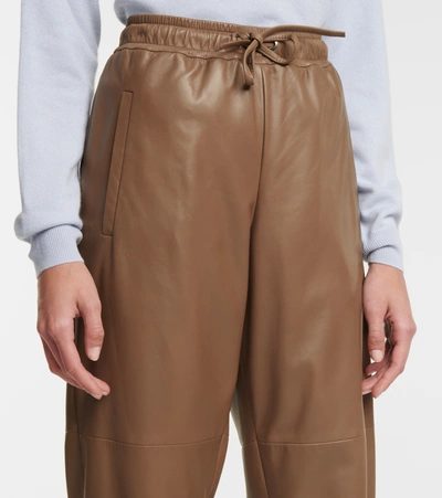 Shop Brunello Cucinelli Drawstring Leather Straight Pants In Green