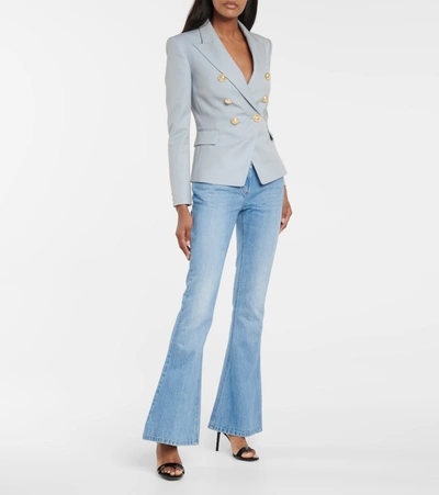 Shop Balmain Double-breasted Wool Blazer In Blue