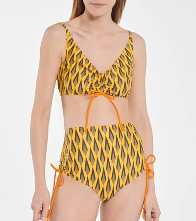 Shop Paco Rabanne Printed Ruched Bikini In Yellow
