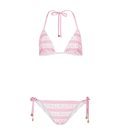 Shop Balmain Logo Bikini Bottoms In Pink