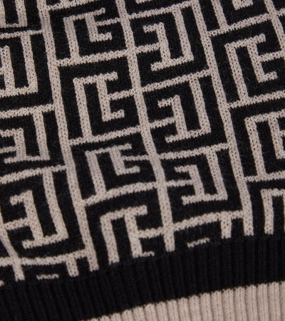 Shop Balmain Monogram Jacquard Wool Beanie In Black Ivory