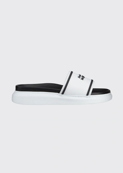 Shop Alexander Mcqueen Logo Bicolor Pool Slide Sandals In White/black