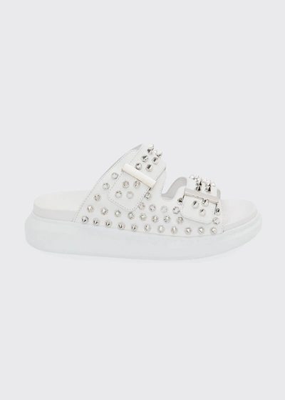 Shop Alexander Mcqueen Hybrid Spike Double-buckle Slide Sandals In White