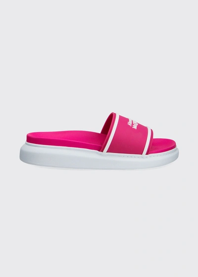 Shop Alexander Mcqueen Logo Bicolor Pool Slide Sandals In Pink/white