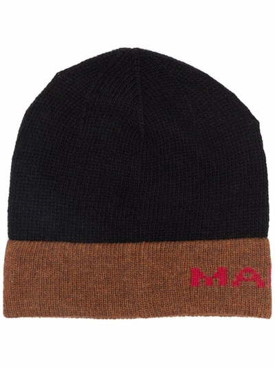 Shop Marni Logo-knit Beanie Hat In Black
