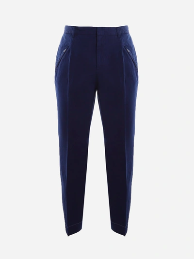 Shop Maison Margiela Trousers Made Of Cotton And Linen Canvas In Blue
