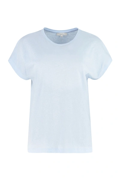 Shop Vince Linen-cotton Blend T-shirt In Blue