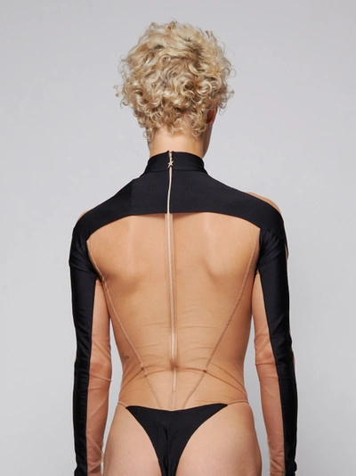 Shop Mugler Illusion Sheer Bodysuit Black
