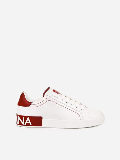Shop Dolce & Gabbana Portofino Sneakers In Nappa Leather In White/red
