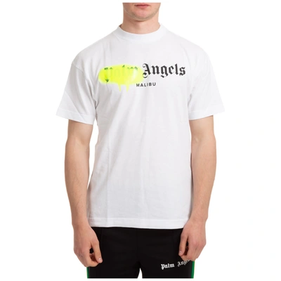 Shop Palm Angels Malibu Sprayed T-shirt In White / Yellow