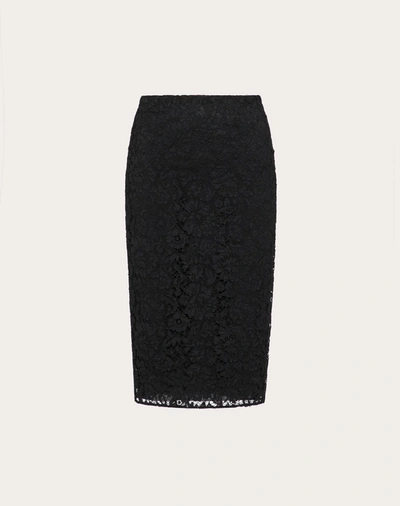 Shop Valentino Stretch Heavy Lace Pencil Skirt In Black