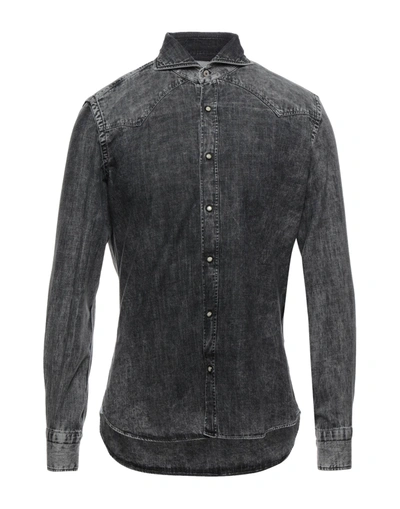 Shop Giannetto Portofino Man Denim Shirt Black Size 16 ½ Cotton