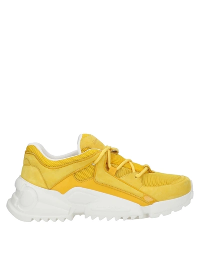 Shop Ferragamo Woman Sneakers Yellow Size 7.5 Calfskin, Textile Fibers