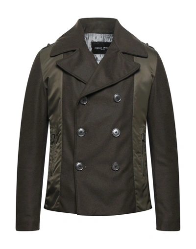 Shop Frankie Morello Man Coat Military Green Size L Soft Leather, Polyamide, Wool, Cashmere